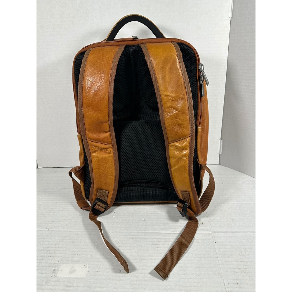 Kenneth Cole Reaction Mens Tan Cognac LeatherLaptop Backpack Business Bag 580674 - Picture 7 of 15